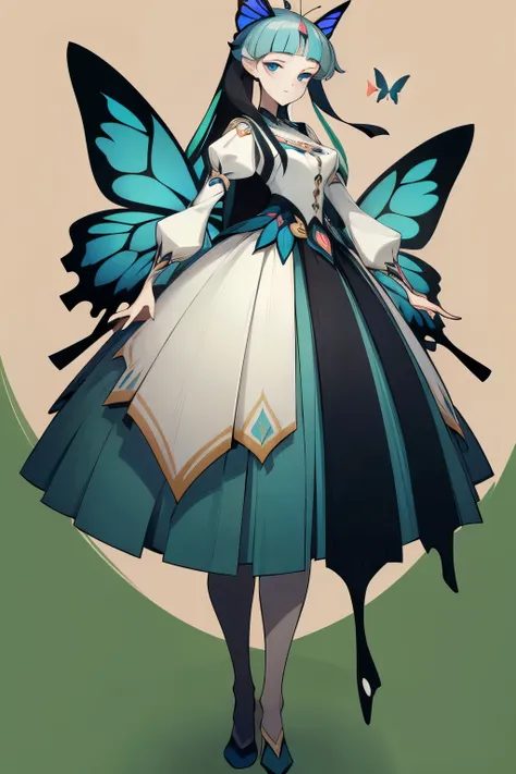 (1 anthropomorphism of butterflies), (standing full body), (full body standing), 1 princess，(standing full body)，solitary, long ...