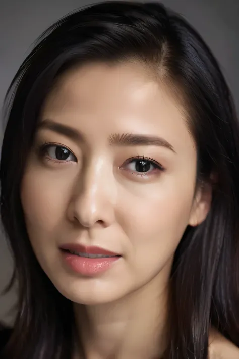 One Girl,Flying debris,,Award-winning photo, Very detailed, Edge Orgasm,Face Focus, (Woman with open mouth and open eyes ), 30 years old、Black Hair、Glowing Skin、Face close-up,From below、Realistic nostrils、Long and narrow nasal cavity,、((camisole))、Big Brea...