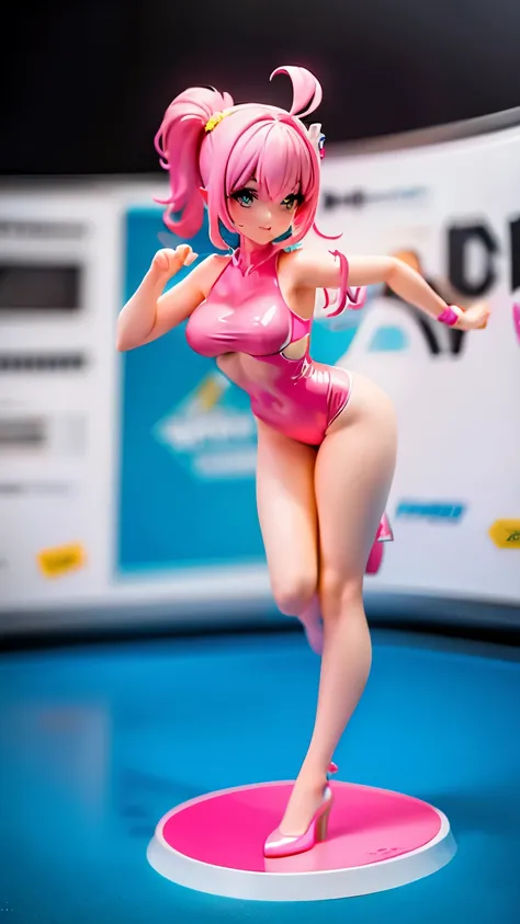 Grid Girls　Racing Model Costume: A pink outfit resembling an enamel leotard　High Leg　stockings　classroom　Plump body　heroine