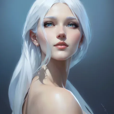 um close up de uma mulher com white  hair e olhos azuis,  with white hair, beautiful character painting, cute digital painting, beautiful fantasy art portrait, fantasy art portrait, beautiful digital illustration, white  hair, stunning digital illustration...