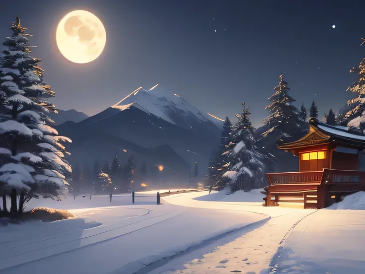 Chinese scenery, (Blizzard), (firefly), (Paper Kite), (midnight), (moon), Hilltop Shrine, ((flower)), Beautiful scenery, Realistic lighting, masterpiece, high quality, Beautiful graphics, High Detail,