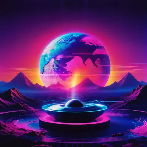 record,Vaporwave aesthetic style, Synthwave,Earth