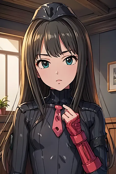 masterpiece, highest quality, (highest quality), (best illustrations), 8k,upper body,In the bedroom,perfect fingers, {{{masterpiece}}}, {{{best quality}}}, {{Super detailed}}, {{very delicate and beautiful}}, DOLLSUIT,black DOLLSUIT,{{{best quality}}}, {{S...