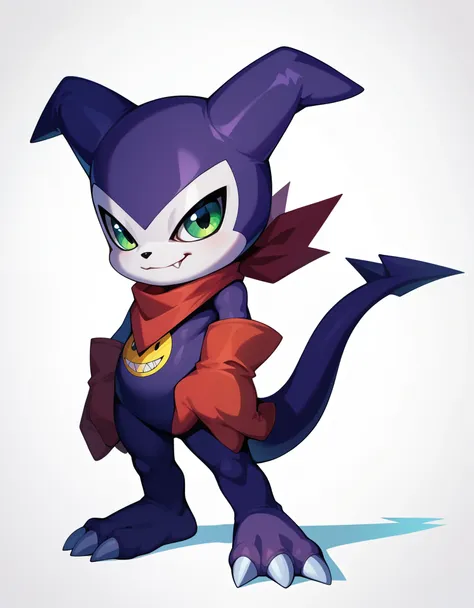 score_9, score_8_up, score_7_up, score_6_up, source_furry, solo, dof,  full-length portrait, feral, white background,  impmon, s...