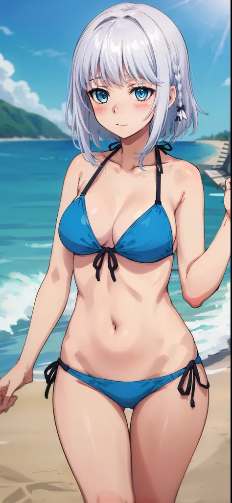 1 girl, kanon kanase,  , blush, medium breasts, sleeveless,((bikini, beach))