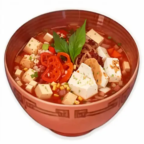 Bowl of soup with meat and vegetables, Map Tofu cartoon, daopao, Okame, Cangyue, Sakimi Chen, Map Tofu, Inspired by Chen Tingpo, Sichuan, Shogakukan, bowl filled with food, Chen Bo, Inspired by Li Kan, Inspired by Awataguchi Takamitsu