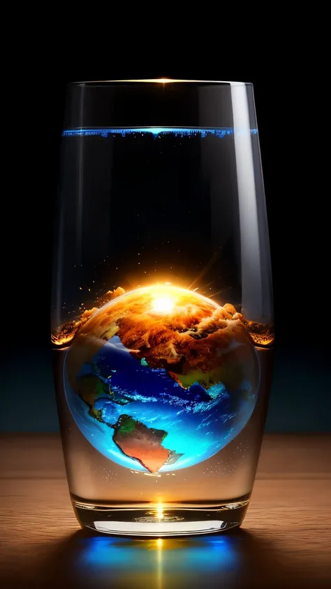 Earth floating in a bottle、Real、Refraction of atmospheric light、Photo by Lee Jeffries、Nikon D850 Film Stock Photos 4 Kodak Portra 400 Camera F1.6 shots、Rich colors、超RealでRealな質感、Dramatic lighting、artstation cinestill 800 でトレンドのアンReal エンジン、Style-Glass