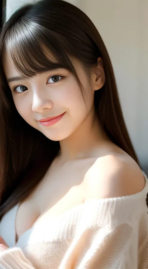 masterpiece,best quality,(Japanese girl),((Beautiful girl)),cleavage,(off shoulder:1.2),(perfect body beauty:1.2),(shy smile),From slightly above