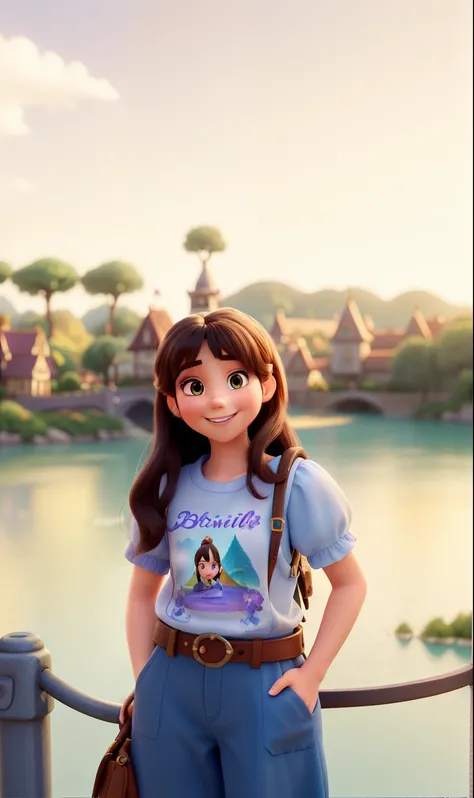 1girl, disney pixar style, beautiful detailed eyes, beautiful detailed lips, show teeth in a smile, Face dimples, extremely detailed face and portrait, delicate facial features, intricate details, high quality, best quality, 4k, 8k, ultra-detailed, photore...