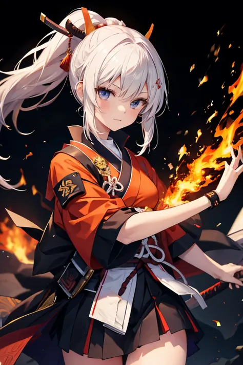 samurai girl with flames