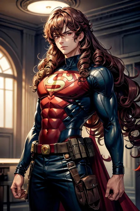 Solo, Masterpiece, curly Hair, Red Eyes, superhero, 1boy, Long Hair,