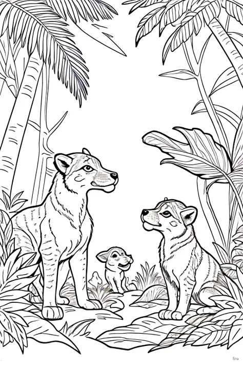 draw outline of animals in the jungle for kids coloring pages  