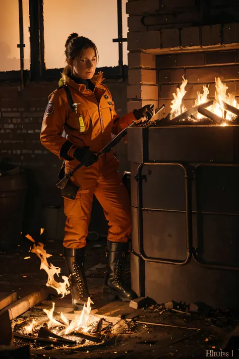 A Firefighter in full uniform (Boots, hull, gloves, fire jacket, fire planter and slave) WITH WHITE BACKGROUND