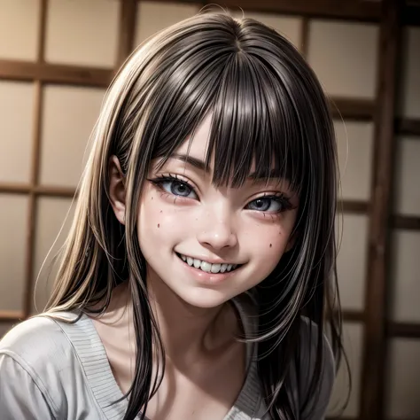 hyper realistic, young japanese girl, ((bad crooked teeth)) , ((yaeba teeth smile )), a young woman, japanese girl, yaeba smile, japanese model, young and cute girl, yaeba teeth smile,crooked teeth