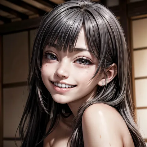 hyper realistic, ((realistic skin)), ((realistic crooked yaeba teeth )), ((young japanese girl)), ((bad crooked teeth)) ((yaeba teeth smile ))