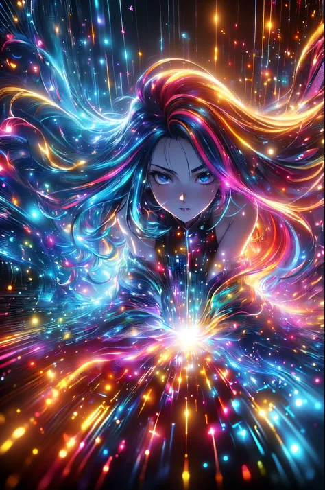 ((8k, Highest quality, masterpiece, Very detailed, Three-part method)), (((Light play, Shadow play))), ((Abstract background)), ((Provocative)), ((Glamour Photos)), ((Cinematic, Film Grain)), ((Anime Aesthetics)), ((Manga style)), ((Soft light passing thro...