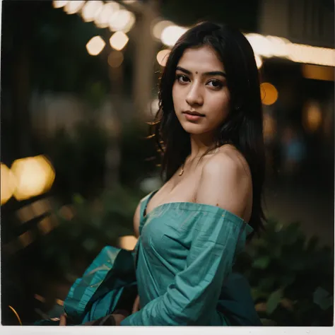 polaroid photo, night photo, photo of 24 y.o beautiful indian woman, pale skin, bokeh, motion blur