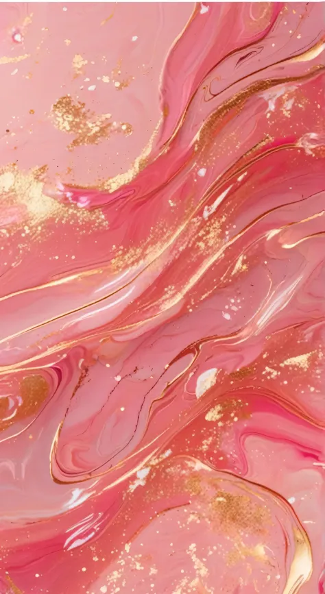 a close up of a Pink and Gold liquid painting with gold glitter, Pink and Gold, Pink and Gold color scheme, paint swirl aesthetic, Gilded Marbled Paper Background, Pink and Gold color palette, Baroque marble and gold in space, Flowing pink silk, Beautiful ...