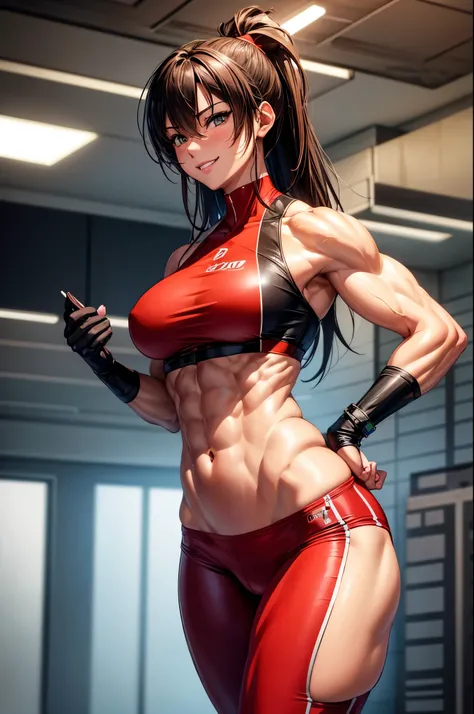 8k,Light brown mohawk hair,胸の大きなso beautifulなオランダ人の女性, Big and ample breasts,Big smile,so beautiful(Like the real thing)Black and red sporty outfit,Black and red sporty pants,　sexy,deviantart artstation cgscosiety, 3DレンダリングCharacter Art, Trending on Artsta...