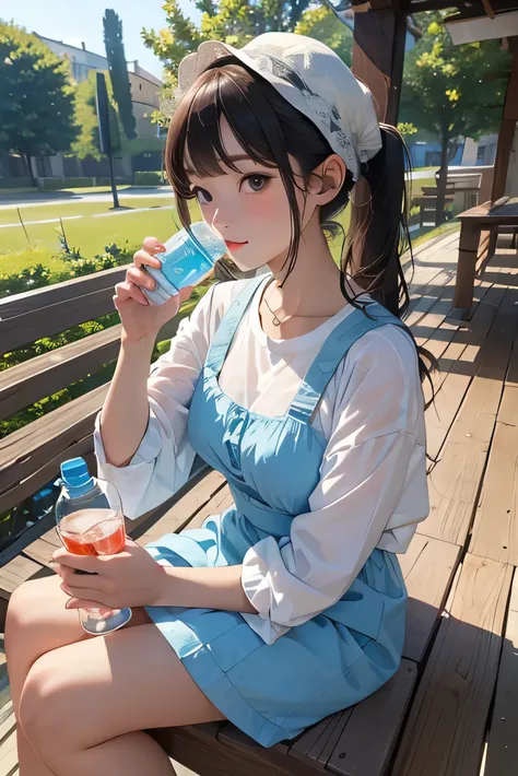 high quality、masterpiece、High sensitivity、One Woman、Drink water、PET bottles、small