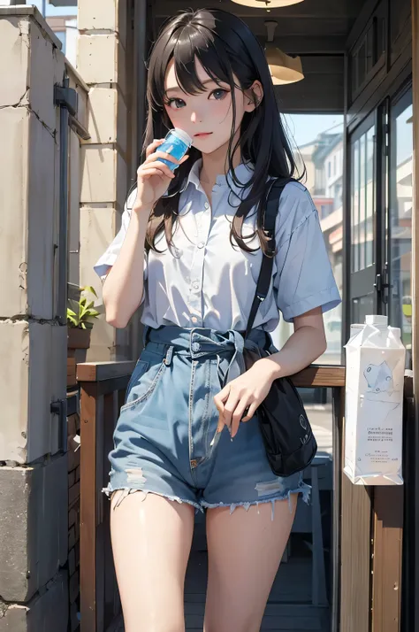 high quality、masterpiece、High sensitivity、One Woman、Drink water、PET bottles、small