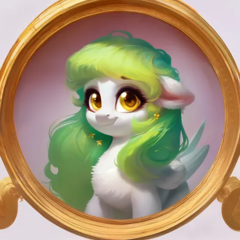 rating_safe, score_9, fluffy, a child ， a little pegasus pony with spread wings.round cute face。she had white skin, springgreen ...