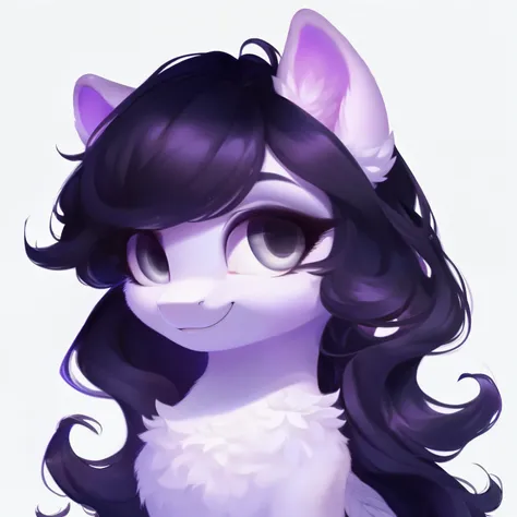 rating_safe, score_9, fluffy, feral pegasus pony, female,round cute face， lavender purple body, black-purple mane, disheveled ha...