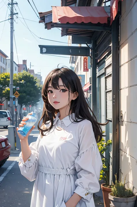 high quality、masterpiece、High sensitivity、One Woman、Drink water、PET bottles、small