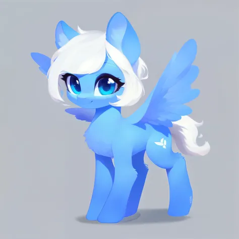 rating_safe, score_9, fluffy, feral pegasus pony,Bad，round cute face,very (((lightblue body))), (((white short hair))) Smooth and fine semi-long bristles，Gentle and clear light blue eyes，Gentle smile。Soft tones。whole body，Standing。Standing picture。White ba...