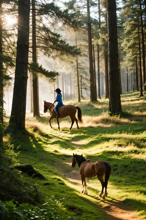 ((Best quality)), ( horse),( the forest) (A meadow),(Mushrooms), (girl), (dog)