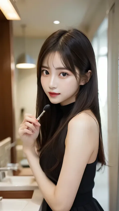 araffed asian woman with long black hair holding a hair brush, korean girl, korean idol, gorgeous young korean woman, korean womens fashion model, japanese model, beautiful south korean woman, korean woman, instagram model, tzuyu from twice, beautiful youn...