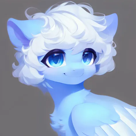 rating_safe, score_9, fluffy, feral pegasus pony, male,round cute face，transparent blue body， white mane，soft and delicate short...