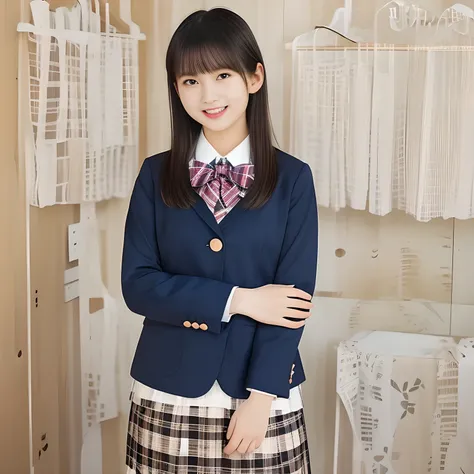 (Highest quality, masterpiece:1.2), Highest quality, High resolution, 1080P, 8k, height: 158cm, ((A noble, graceful and intelligent 14yo Japanese young idle who has a best proportion)), ((So sweet, very noble, neat, and pretty 14yo Japanese beautiful fashi...