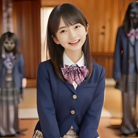 (Highest quality, masterpiece:1.2), Highest quality, High resolution, 1080P, 8k, height: 158cm, ((A noble, graceful and intelligent 14yo Japanese young idle who has a best proportion is laughing at me!: 1.5)), ((So sweet, very noble, neat, and pretty 14yo ...