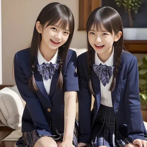 (Highest quality, masterpiece:1.2), Highest quality, High resolution, 1080P, 8k, height: 158cm, ((A noble, graceful and intelligent 14yo Japanese young idle who has a best proportion is surprised opening her eyes widely and laughing at me with shedding tea...