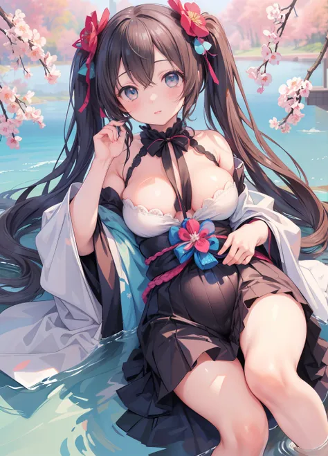 (masterpiece、Highest quality、Highest quality、Official Art、Beautiful and beautiful:1.2)、(One girl:1.3)Hatsune Miku、Twin tails,Beautiful breasts, Katsushika Hokusai, (RAW Photos:1.2), (Realistic:1.4),Beautiful detailed woman,非常にBeautiful Eyesと顔, Beautiful Ey...