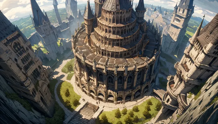  anime scenery, anime aestetics, gigantic castle, huge structure, medieval fantasy architecture, floating platforms, castle of final boss, shadow fortrest, very bright yellow bricks, epic structure, architectural masterpiece, elden ring fanart, elden ring ...