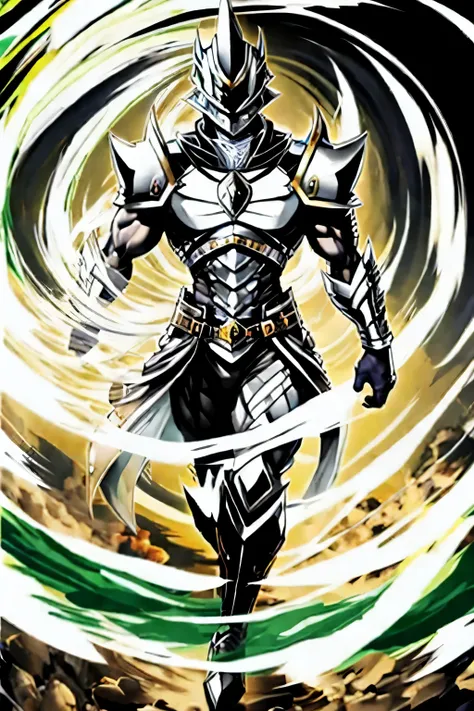 silver male masked warrior overflowing earth power