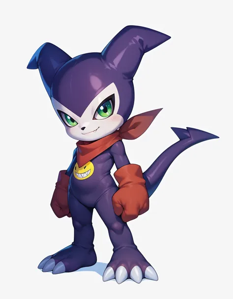 score_9, score_8_up, score_7_up, score_6_up, source_furry, solo, dof,  full-length portrait, feral, white background,  impmon, s...