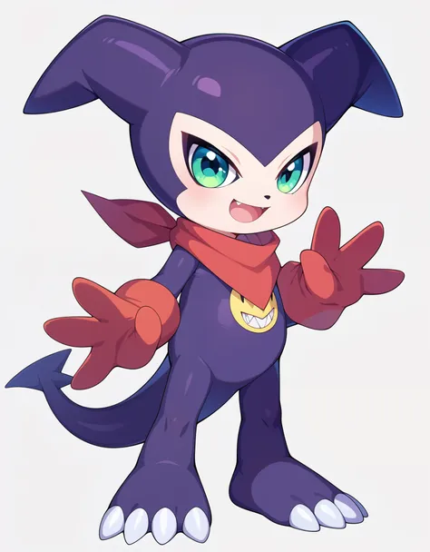 score_9, score_8_up, score_7_up, score_6_up, source_furry, solo, dof, full-length portrait, feral, white background, impmon, sho...