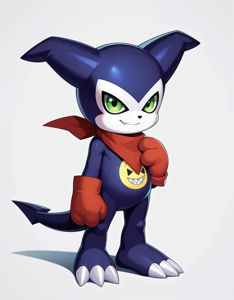 score_9, score_8_up, score_7_up, score_6_up, source_furry, solo, dof, full-length portrait, feral, white background, impmon, sho...