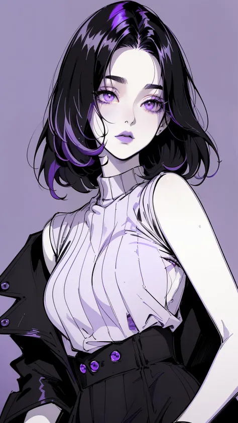 (best quality, sketch:1.2), dark monochrome background, anime,illustrator,anime,1 girl, detailed lips,sweater,custom, ( background dark),neon hair,textured cropping,Canadian, masterpiece, style retro classic, noir dark, art, sketch book, (bob hair purple:1...