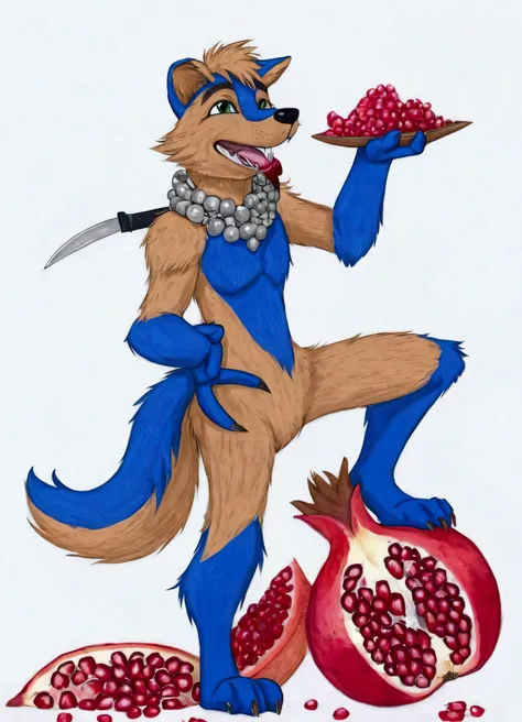 a drawing of a furry animal with a knife and a pomegranate, Commission for Furaffinity, Furaffinity Commission, ein anthropomorpher Wolf, anatomically correct fox, an anthropomorphic fox, Professional Furry Drawing, fursona furry art commission, pelzige Fu...