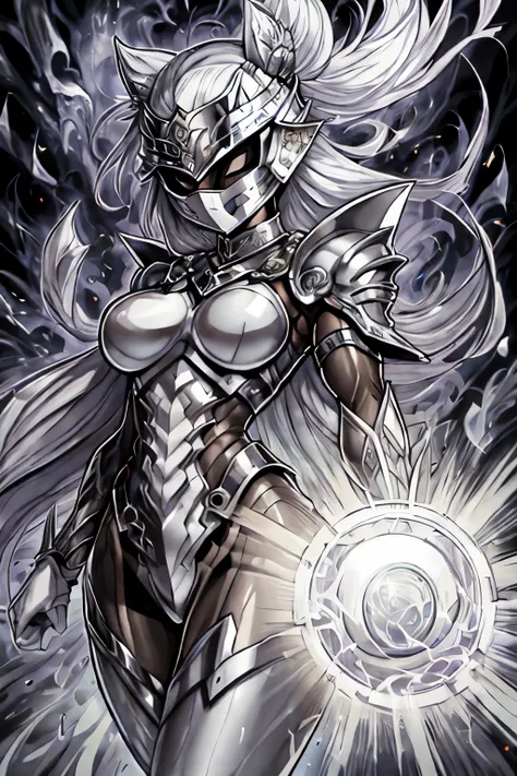 Silver female masked warrior overflowing power of souls