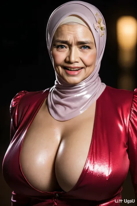 ((Thick Lips:1.4)), ((she is screaming in pain)), ((Naked Colourfull)), ((Old Lady :1.6)), (((VERY SHINY SKIN))), ((Gigantic tits:1.5)), (from behind up) seductive pose, ((Old lady:1.8)), (Happy smile), (((HIJAB MALAY GIRL))), masutepiece, High quality, UH...