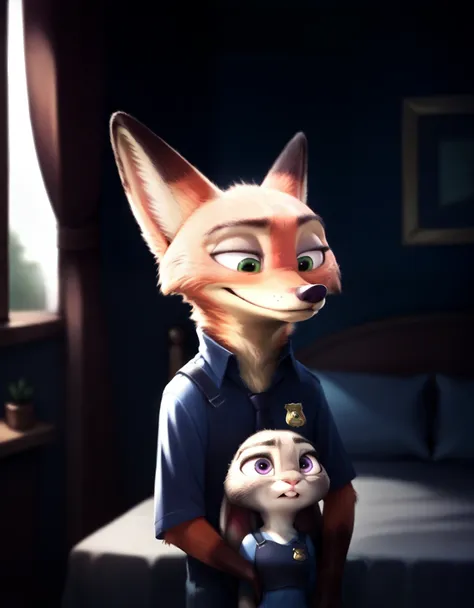 rating_safe,  judyhopps,  nick wilde, size difference, bottomless, bed, (judy hopps female),  (nick wilde male),