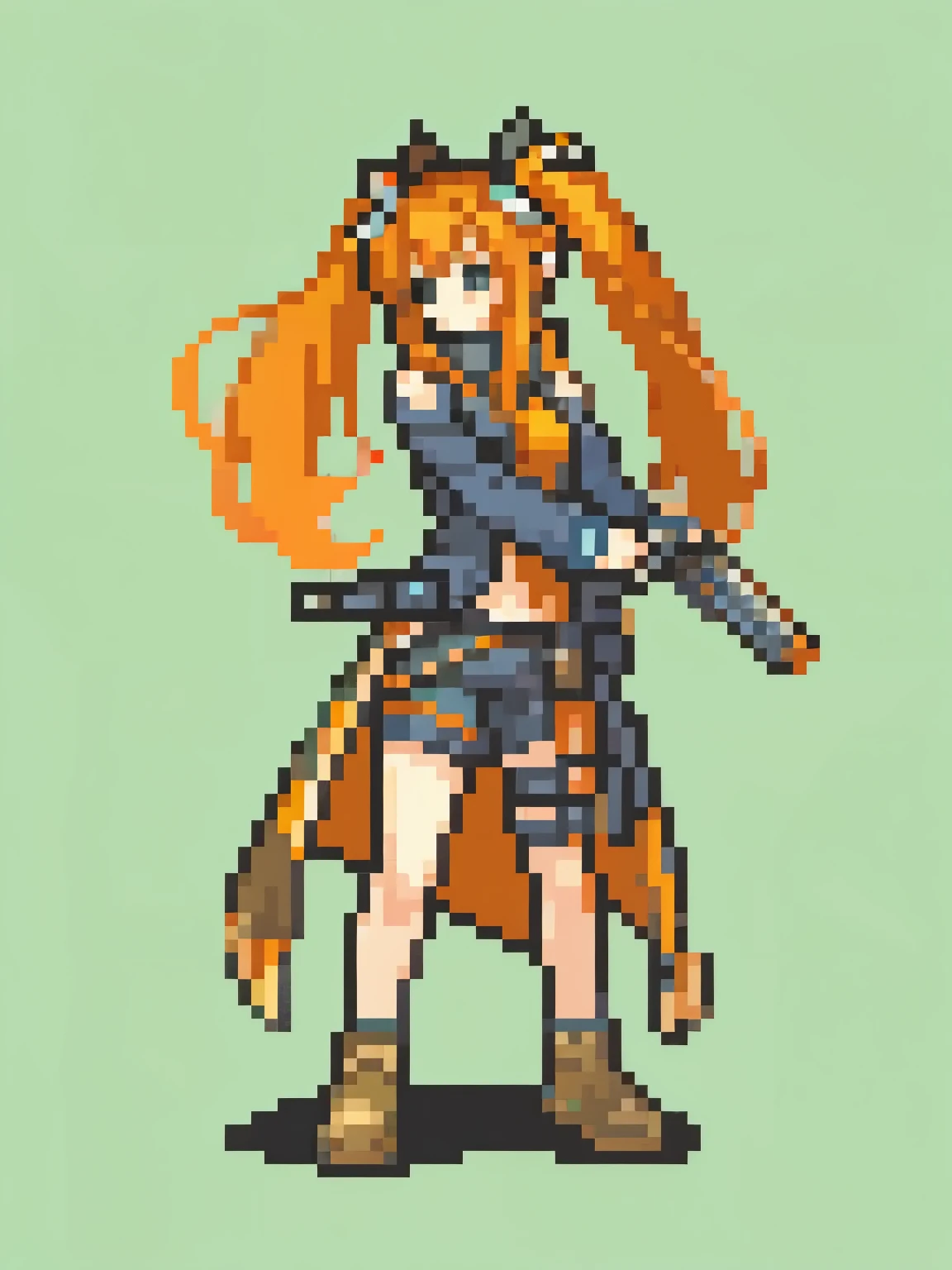 (girl), (solo), long hair, (gunner), (guns), orange hair black clothes