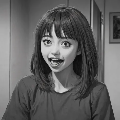 Woman with a big mouth, (anime), strange scenario, This is Junji, Yusuke Murata, Black and White, 8k, anime, Horror