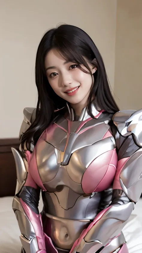 a beautiful 25-year-old japanese woman in flashy pink powered armor:1.8,、flashy pink metal powered armor:1.5, no skin exposure:1...