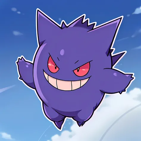 chibi,gengar pokemon,flying,illustration,outline,white simple background,